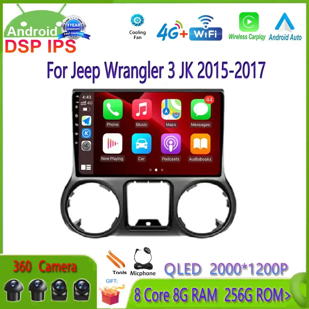 Android 14 для Jeep Wrangler 3 JK 2015-2017 QLED экран автомобильный мультимедийный радиоприемник