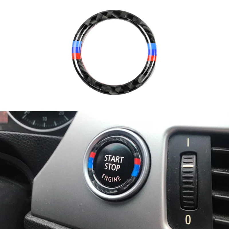 

Auto-styling Real Carbon Fiber Motor Start Stop Push Button Ignition Key Ring Decor For BMW 3 serie E90 e92 E93 E89 Z4 M Sport