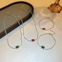 korean geometry inlaid diamond necklace neck chain clavicle chain bracelet set