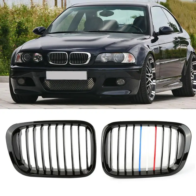 

1Pair Color Front Gloss Kidney Grill Grille for BMW E46 4Door 3Series 98-01 Grille Grill Gloss Black Kidney Grille Front Bumper