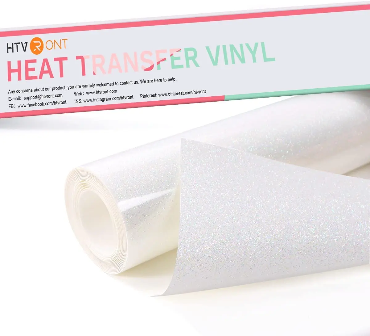 

HTVRONT 12inX6ft Rainbow White Glitter Heat Transfer Vinyl Roll for Cricut T-shirt Printing DIY Iron on HTV Film Christmas Gift