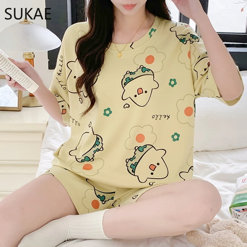 Летние женские шорты SUKAE в Корейском стиле мультяшная пижама для девочек из