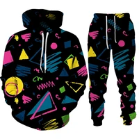spring and autumn fashion men tracksuit 2 piece hip hop tops and pants malefemale sweat suits fun geometry print hoodies suits