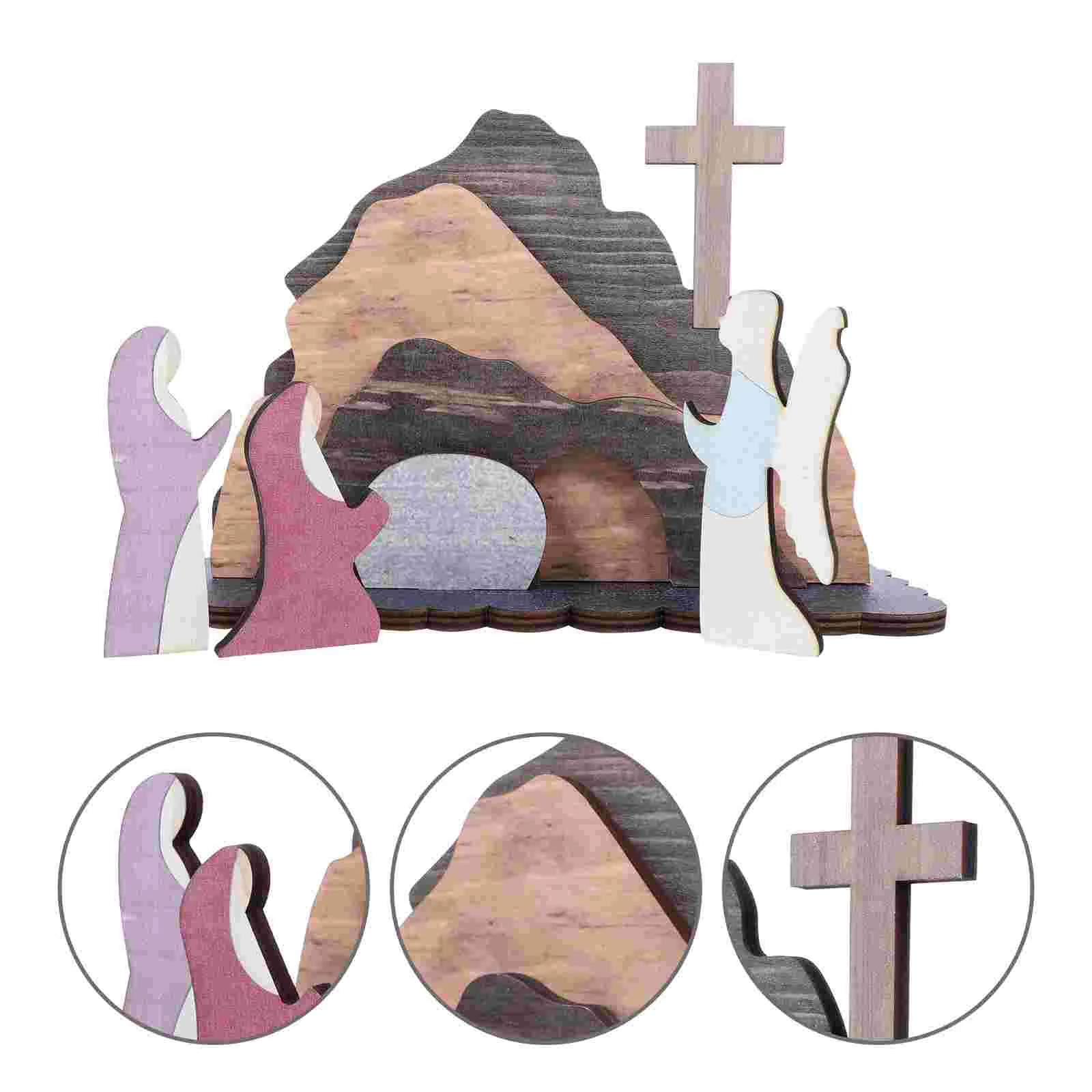 

1Set Easter Scene Wood Carving Decoration Wooden Jesus Nativity Scene Decor