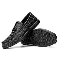 the first layer of cowhide loafers black crocodile pattern mens luxury slip on moccasins casual driving shoes plus size 38 47