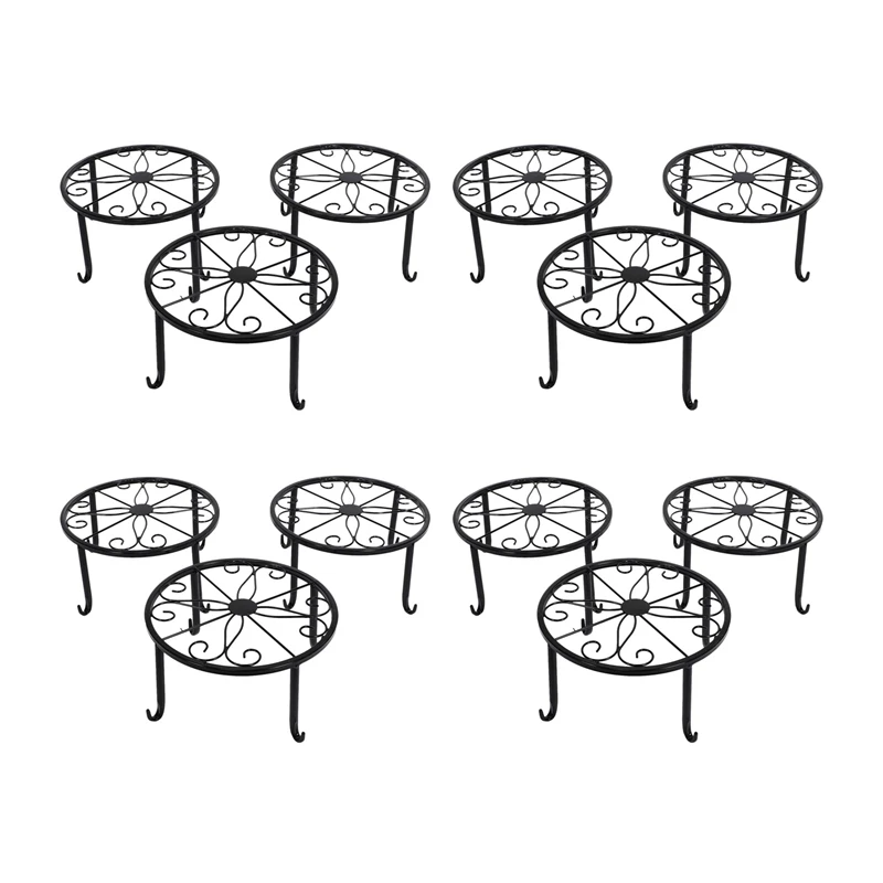 

12 Pack Metal Potted Plant Stand Floor Flower Pot Rack Decorative Pot Garden Container Round Supports Rack (Black)