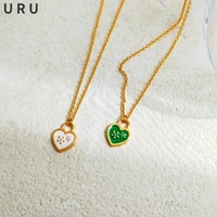 sweet korean design white green heart pendant necklace popular style delicate one layer metal chain necklace for women gifts