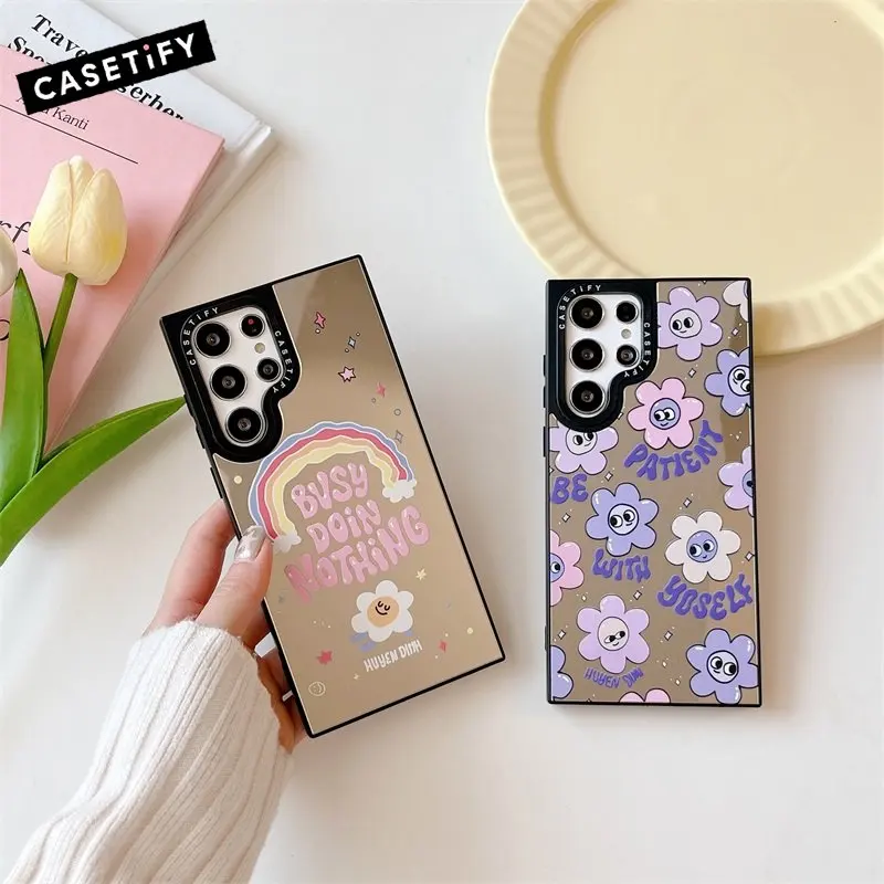 

Модный зеркальный мягкий чехол CASETIFY с улыбкой для телефона Samsung Galaxy S22 S23 Ultra Plus Радужный противоударный чехол Fundas Girl Gift