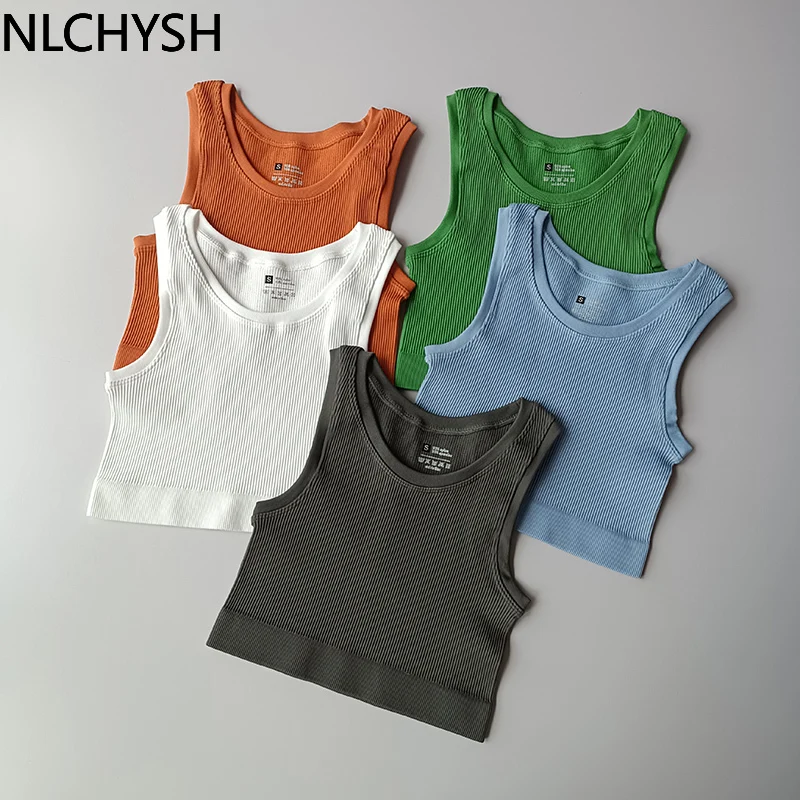Sexy Women Yoga Gym Sports Vest Fitness Running Crop Top Sleeveless Vest Solid Color Knitted Short Sleeve Gym Yoga Tops Shirt