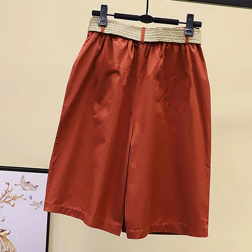 

Great Skirt Shorts Button Decor Casual Lady Shorts with Belt Wide Leg Summer Shorts