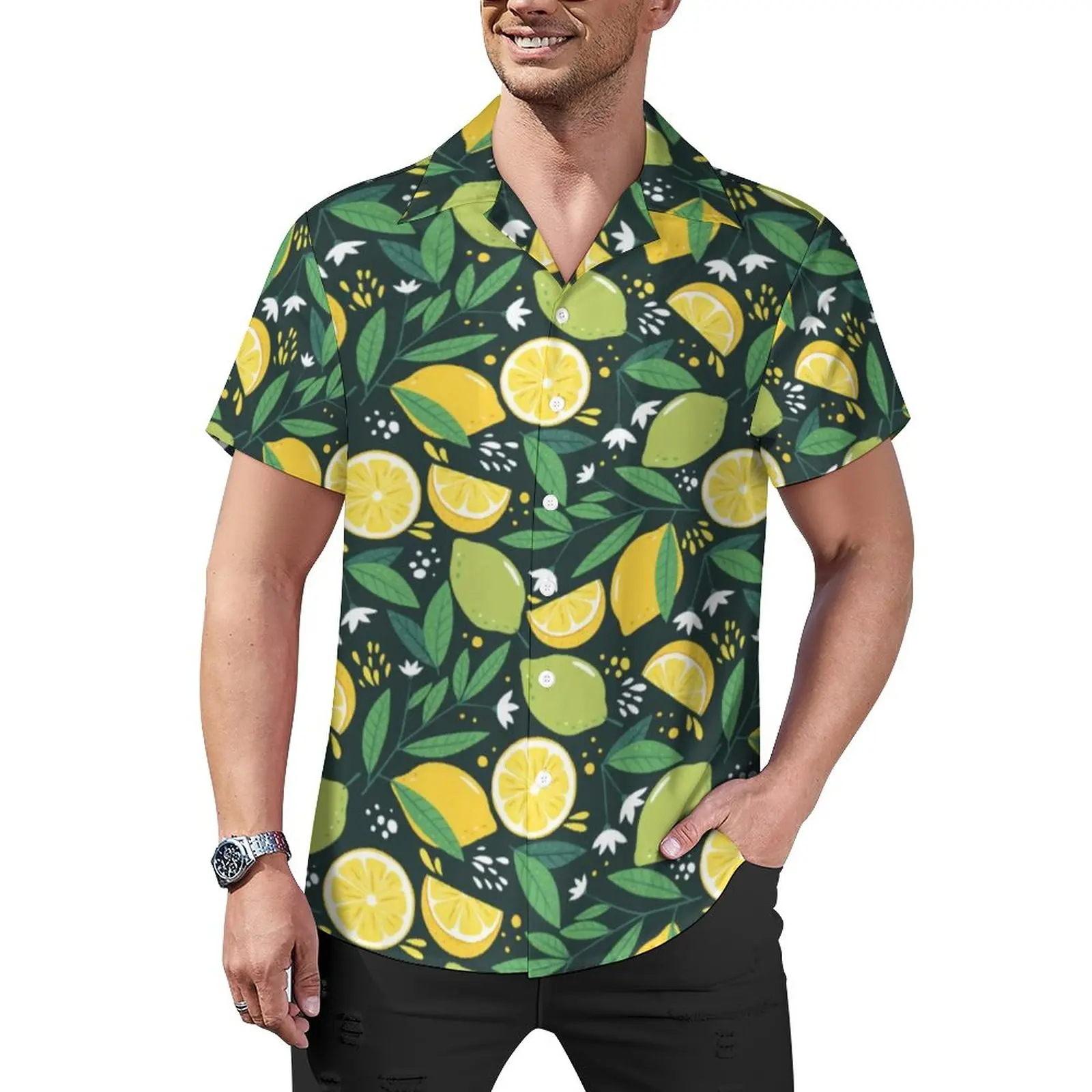 

Рубашка мужская оверсайз с принтом лимона, повседневная желтая блузка с зеленым лаймом, с короткими рукавами, в гавайском стиле, для отпуска, идея для подарка