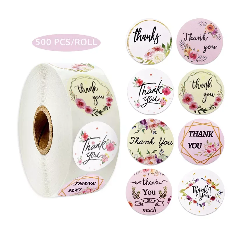 

500pcs Stickers Roll Gift Scrapbooking Sealing Stickers Thank You Letter Design Birthday Wedding Present Decoration Labels