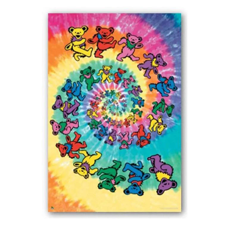 Best Nice Grateful Dead Spiral Bears Print Poster Cloth Fabric Poster For Bedroom Canvas Posters As A Gift Silk Posters