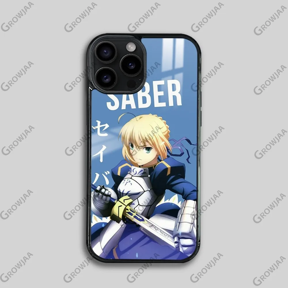 Чехол для телефона с аниме F-Fate Zero S-Saber iPhone 16 15 14 13 12 11 Pro Max Plus Mini новый зеркальный