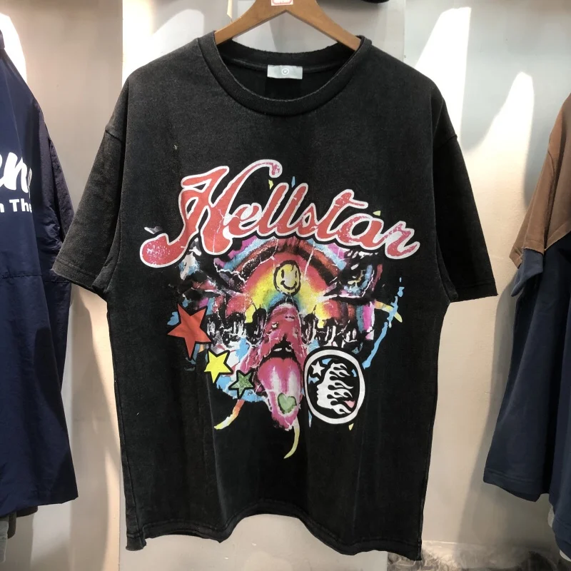 

Винтажные Промытые футболки Hellstar Studios креативные печатные буквы Топы с коротким рукавом хип-хоп Уличная футболка оверсайз для мужчин и женщин