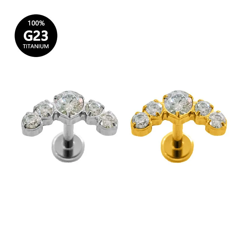 

ASTM F136 G23 Titanium CZ Zircon Tragus Earrings Flower Internal Thread Labret Helix Piercing Lip Ear Cartilage Stud 16G