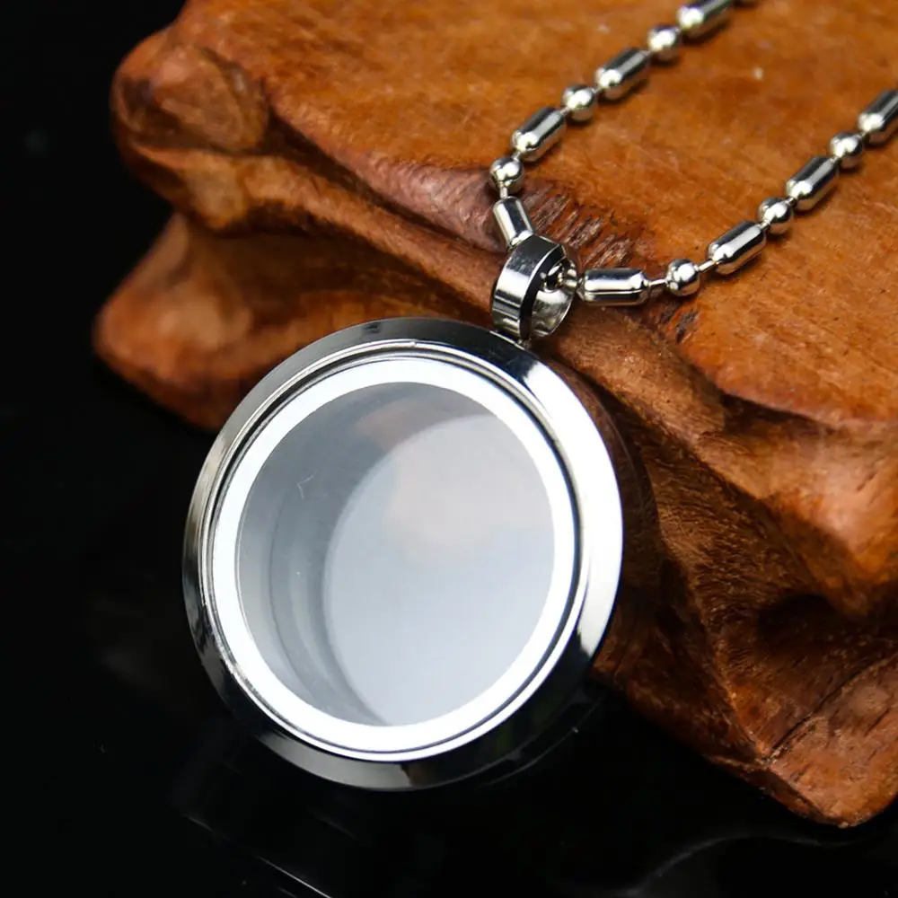 Круглая стеклянная фотошкатулка, круглая фоторамка, ожерелье из нержавеющей стали, подвеска, гладкая прозрачная коробка, подарок для ювелирных изделий
