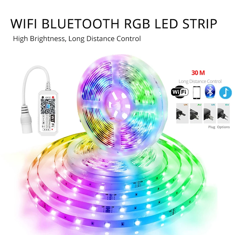 12V RGB 5050 WIFI LED Strip Lights For Home Party Decoration Infrared Remote Control Flexible Light 5M 10M 15M 20M-591