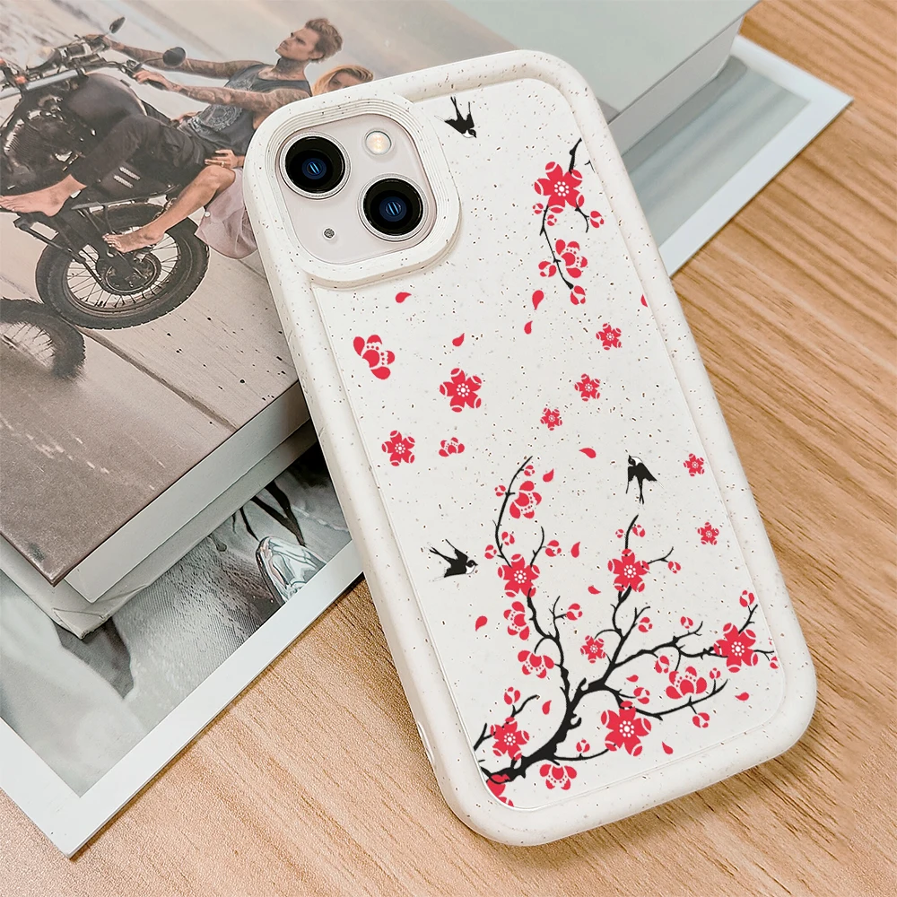 

Plum Blossom Floral Phone Case for IPhone 14 13 12 11 ProMax Plus XR XS Max 7 8 SE 2022 2020 Shockproof Soft Silicone Cover