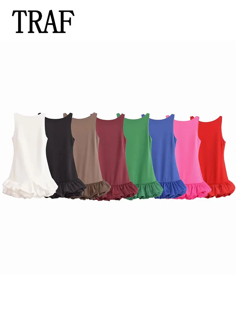 TRAF женское сексуальное шикарное платье с круглым вырезом модное лоскутное без