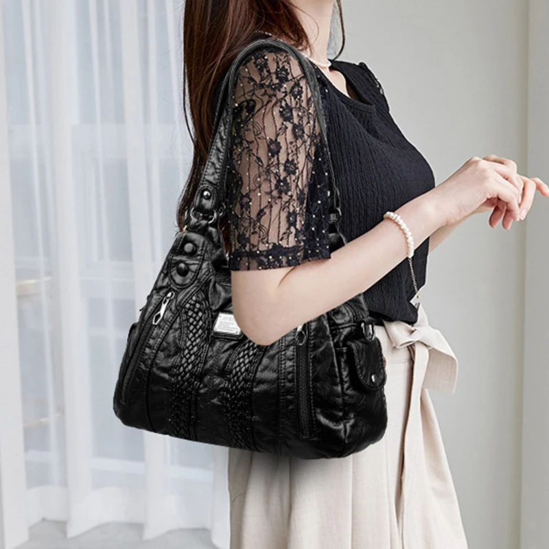 

Women's Handbags Black Versatile One Shoulder Crossbody Bag Middle aged Ladies' Casual Many Pockets Mom Bag 2023 Fashion