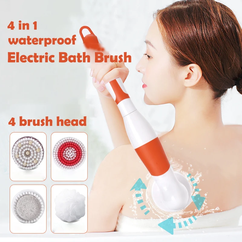 Multifunction Electric Bath Brush Massager Back-Rubbing Brush Long Handle Spinning Body Cleaning Spa Massage Shower Brush Sets