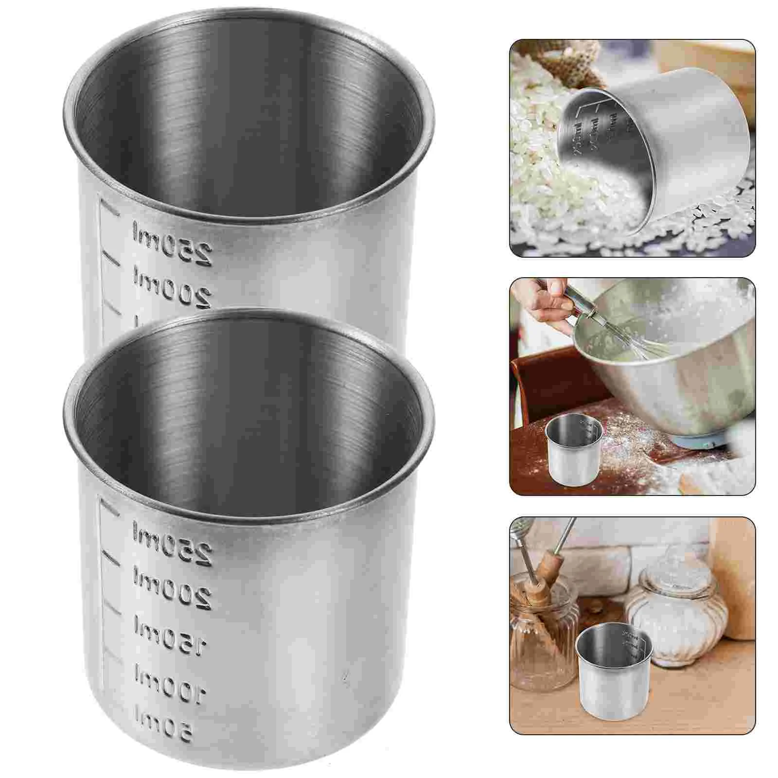 

2 Pcs Measuring Container Home Cup Stainless Steel Scaled Kitchen Cups Metal Drinking Rice Food Food-friendly