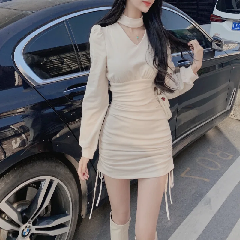 

Gentle 2022 Spring and Autumn New Neck Drawstring Backpack Dress