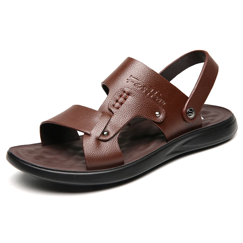 

Summer Men's Business Brown Breathable Sandals Men's Genuine Leather Sandals Massage Soles Classic Sandals Free Shipping Shoes