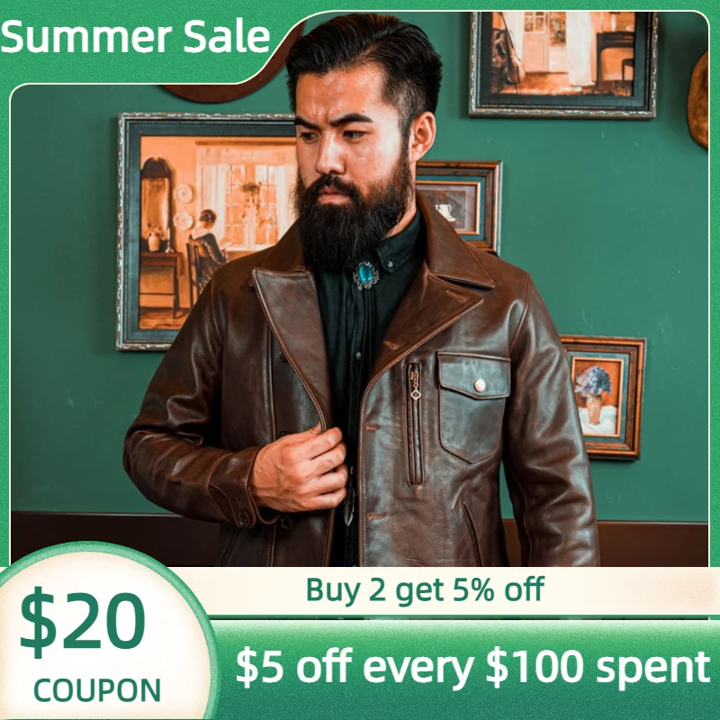 

2022 Dark Brown Genuine Leather Jacket Men American Casual Style Large Size 3XL Natural Cowhide Autumn Slim Fit Short Coat
