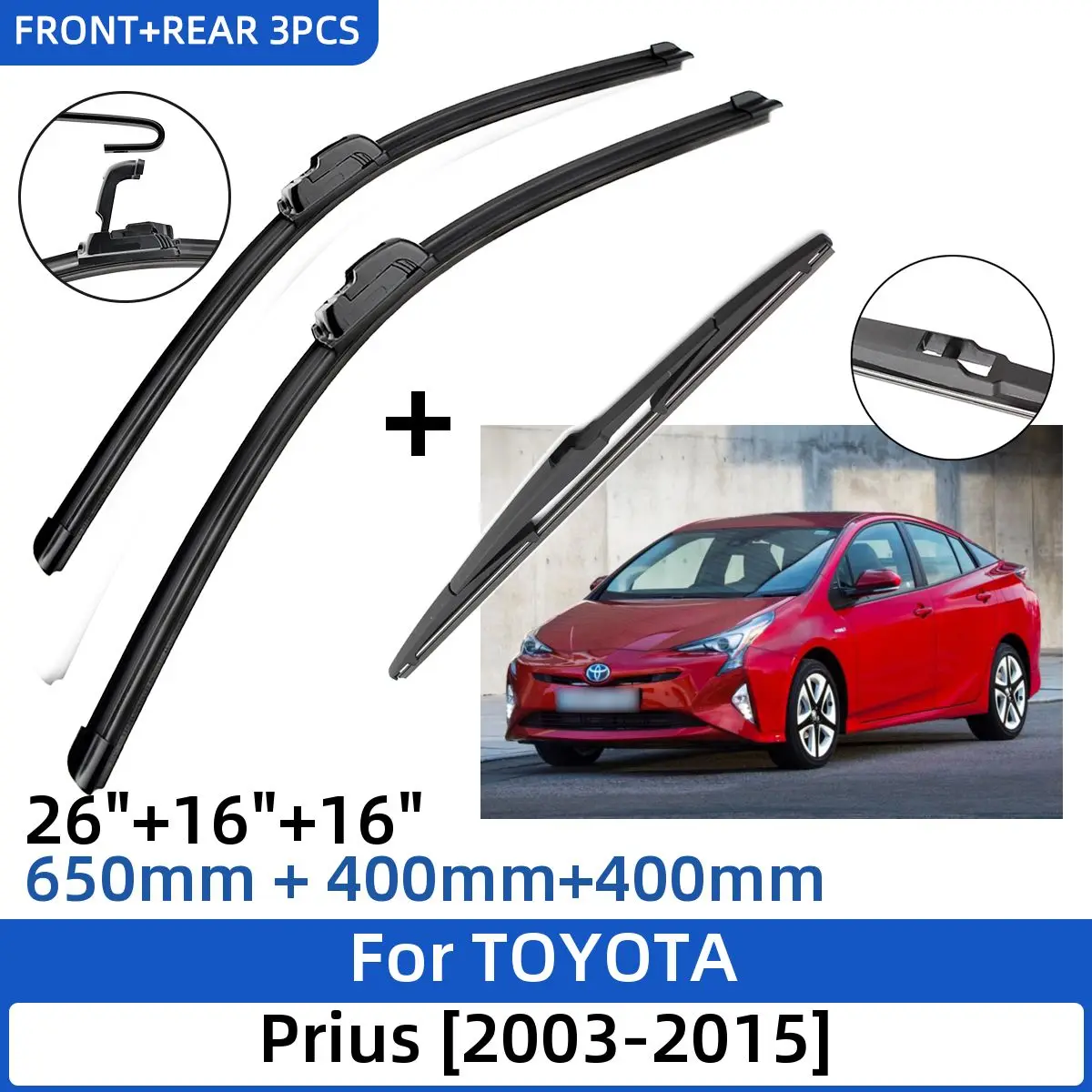 

3PCS For TOYOTA Prius 2003-2015 26"+16"+16" Front Rear Wiper Blades Windshield Windscreen Window Cutter Accessories