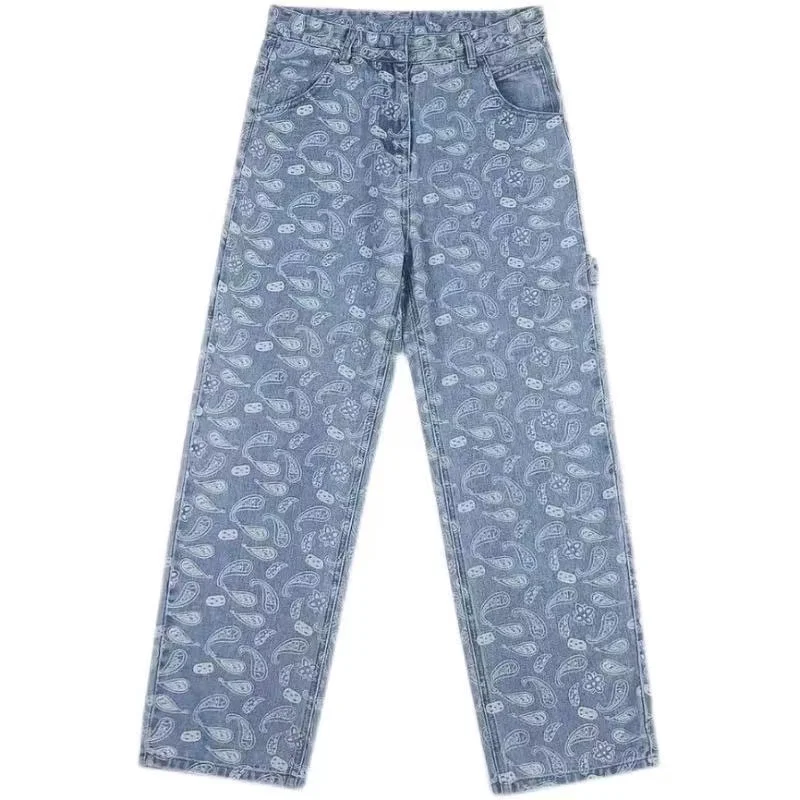 Cashew Bloem Zwarte Jeans Mannen Rechte Buis Losse Lente En Herfst Zomer Koreaanse Mode Mannen Baggy Denim broek pants