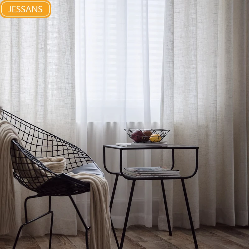 

Log Style Thickened Linen Screen Curtains for Living Room French Window Customized Balcony Window
