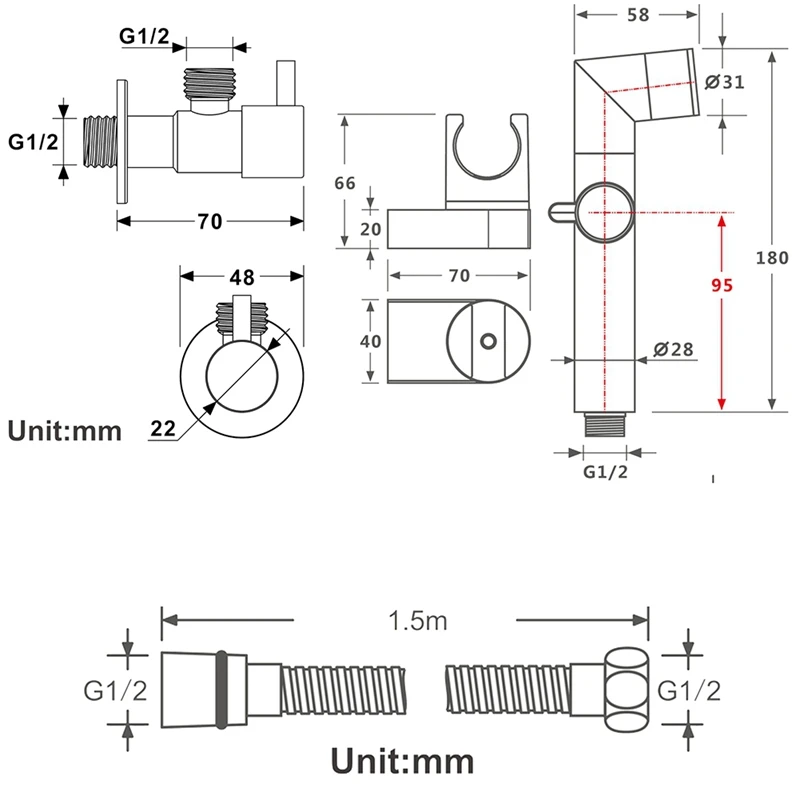 Bathroom Black Bidet Faucet Shower Tap Washer Mixer Corner Valve Faucets Toilet Hand Sprayer Wall Mounted