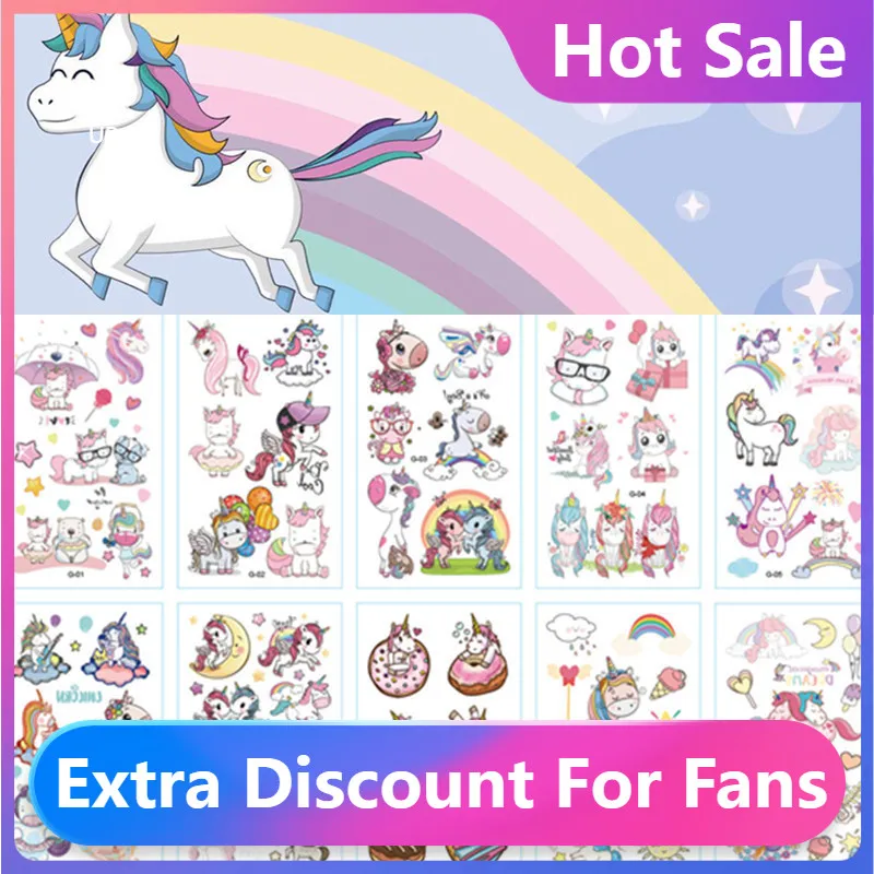 

Модная новая мультяшная Татуировка единорога, временная татуировка, милая татуировка, наклейка на тело, татуировка для детей, водонепрониц...