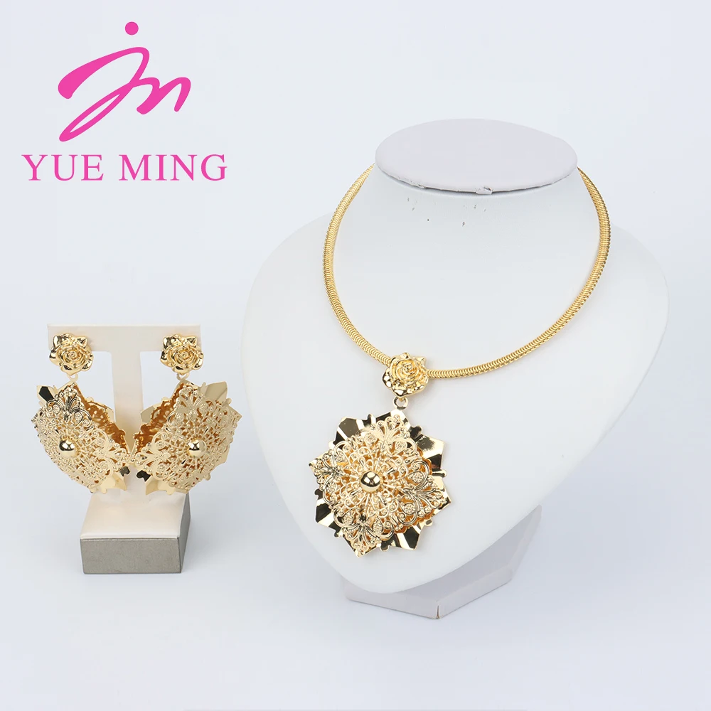 Dubai Gold Plated Jewelry Sets For Women Earrings Necklace For Women Jewelry Set Ladies Banquet Dating Wedding Fashion Jewelry