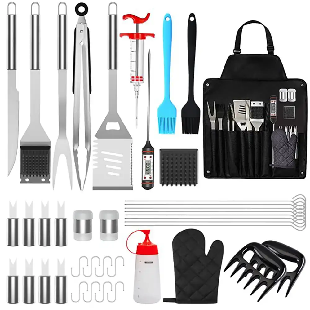 

41Pcs BBQ Grill Tool Set, Grill Accessories BBQ Tools with Storage Bag, Extra Thick Stainless Steel Spatula Fork & Tongs, Meat S