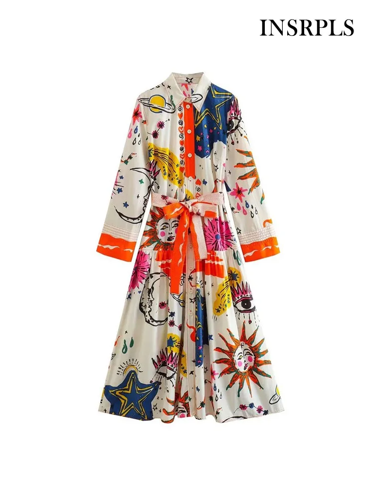 

Женское винтажное платье-миди с поясом, длинным рукавом и пуговицами