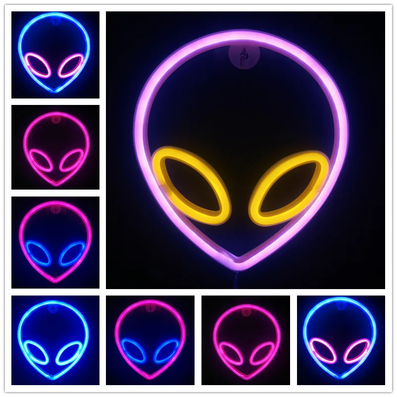 

Neon Sign Alien Face Shaped Wall Hanging Lights for Home Children's Room Saucerman Night Lamps Xmas Party Holiday Art Decor