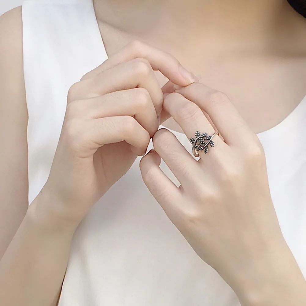 

Thai Silver Ring Sterling Silver Jewelry Korean Version Leaf Vintage Made Hand Ornament