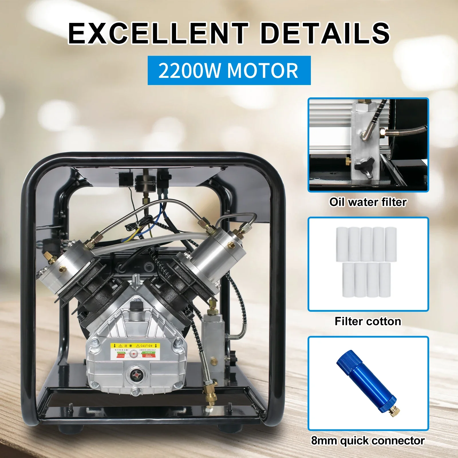 Воздушный компрессор TUXING 300Bar 4500Psi PCP высокого давления с двумя головками