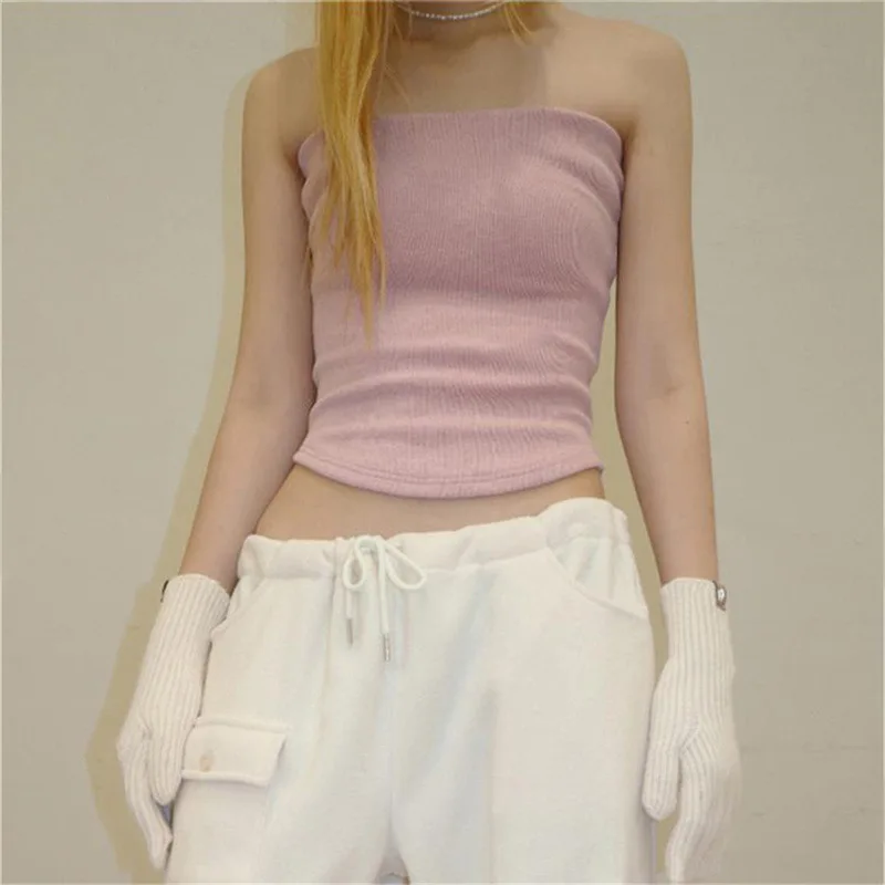 

2023 Spring New Women's Fresh and Sweet INS Solid Color Wrapped Chest, Waist Closed, Umbilical Exposed Slim Fit Tank Top