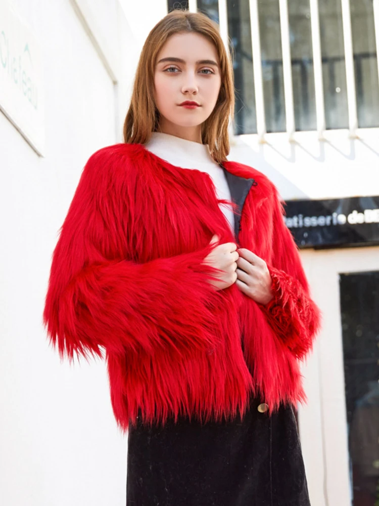 Winter Casual Pink Fluffy Faux Fur Coats Women 2022 Fashion Long Sleeve Short Overcoat Fur Coat Ladies Slim Jacket  Outwear