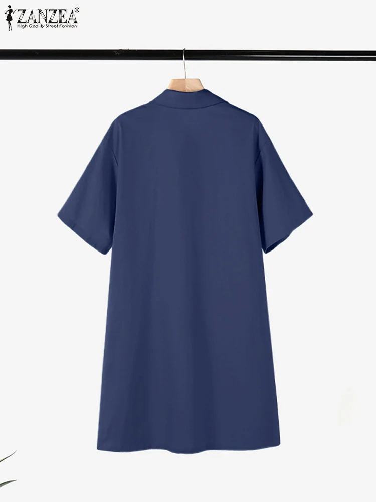 Стильное летнее джинсовое синее платье ZANZEA женский сарафан с лацканами и