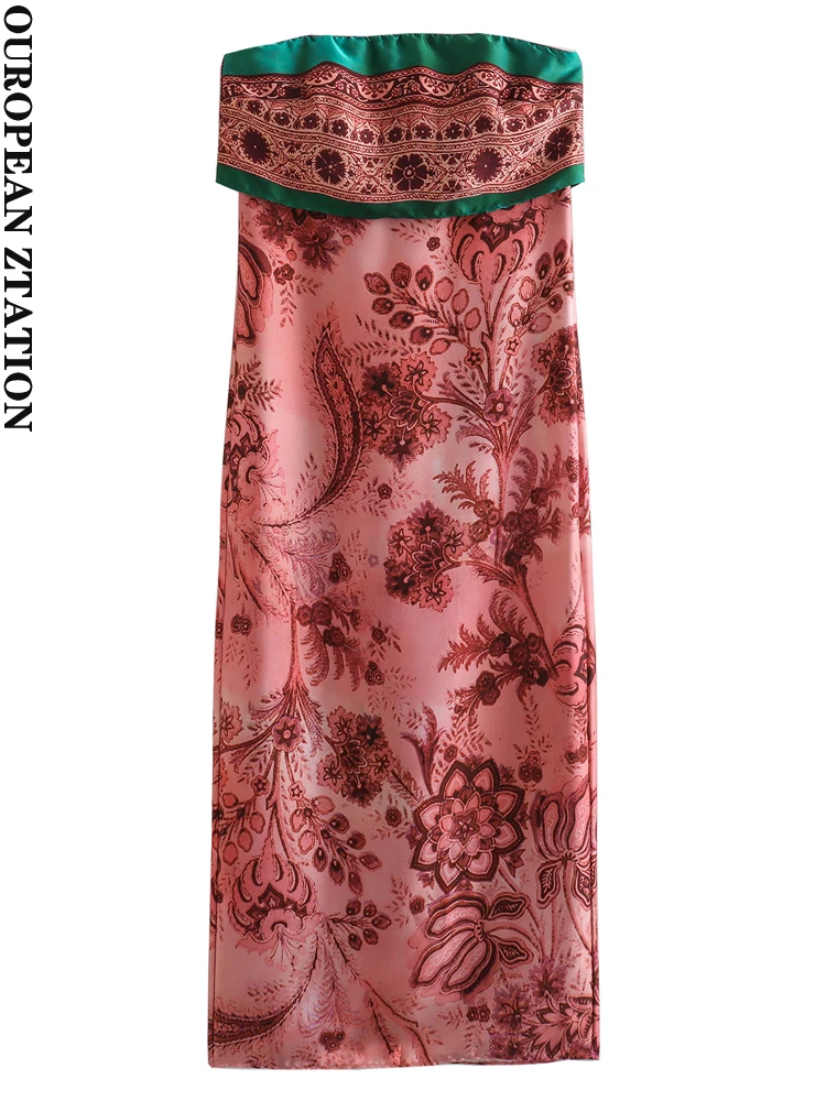 

Модное женское платье-миди PAILETE с разрезом сзади, без бретелек, с принтом, винтажное платье с прямым вырезом и открытой спиной, женские платья, vestidos mujer, 2023