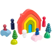baby wood large rainbow house building blocks set kids creative montessori children early learning aids education wooden toys