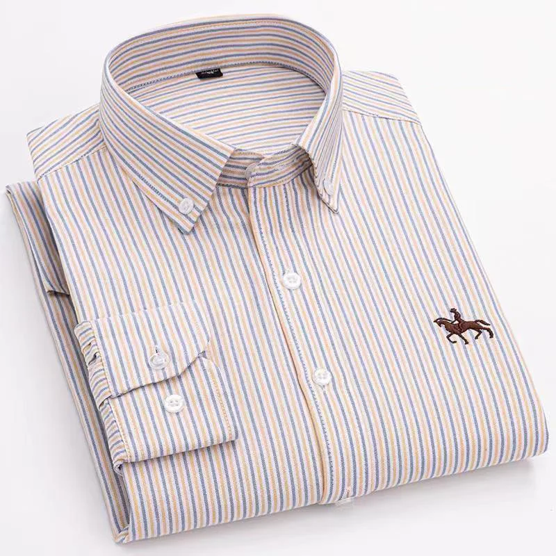 

Casual 100% Cotton Long Sleeve Striped Button Down Men's Shirt