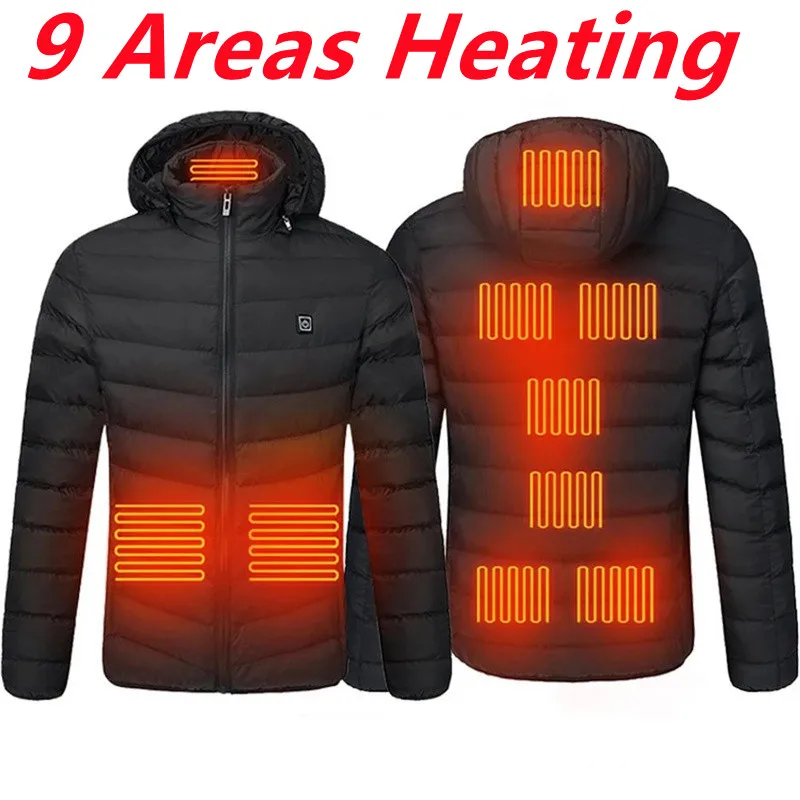 

Men 9/2 Areas Heated Jackets Autumn Winter Warm Flexible Thermal Hooded Jackets Usb Electric Heated Outdoor Vest Coat