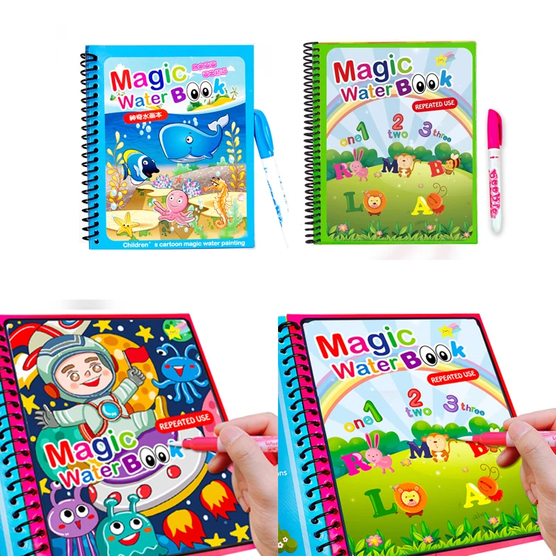 

Children Magical Puzzle Water Painting Book Montessori Toys Reusable Coloring Book Magic Water Drawing Book