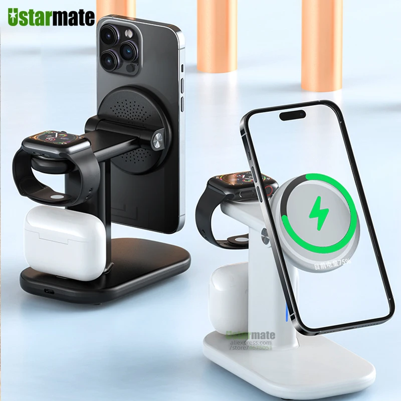 

Magnetic Fast Wireless Charging Station 3 in 1 Wireless Charger Stand for iPhone 14 13 12 Pro Watch 8 7 6 Series Airpods Pro 3 3